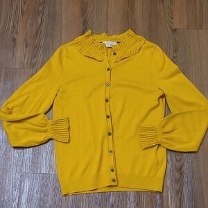 Boden Mustard Yellow Ruffle Collar Cardigan for women zise6 used good condition.